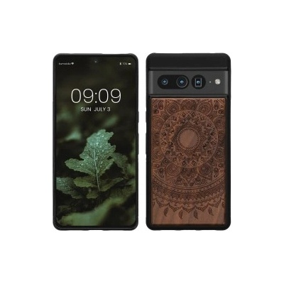 Pouzdro kwmobile Dřevěné s designem kompas Google Pixel 7 Pro tmavě hnědé
