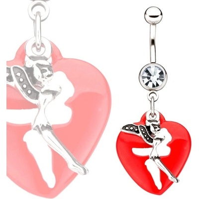 Šperky eshop piercing do pupíku z chirurgické oceli víla a červené srdce AA5.13