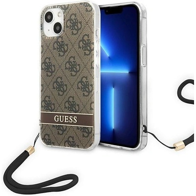 GUESS Кейс Guess GUOHCP14MH4STW за iPhone 14 Plus 6.7", кафяв / кафяв, твърд, 4G Print Strap (3666339093846)