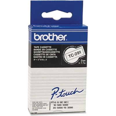 Brother TC-291, 9mm x 7,7m, čierna tlač / biely podklad, originálna páska