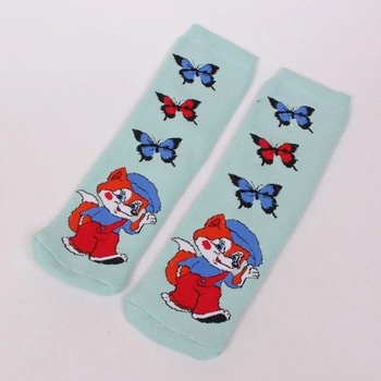 Image 1 of Термо чорапи в тюркоазено зелен цвят с лисичка и пеперуди