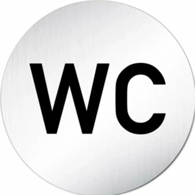 Znak rozlišovací "WC", Ø 75 mm, samolepící, nerez