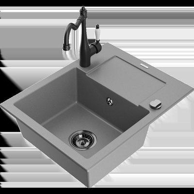 Enzo гранитна мивка с едно корито и отцедник и кухненски смесител Carla, сив - 6506-71-670700-70-B (6506-71-670700-70-B)
