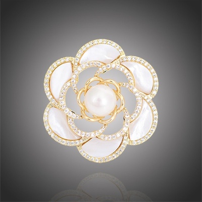 Éternelle brož s perlou a zirkony Emilia květina B2182 zlatá
