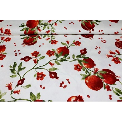 MADE IN ITALY Dekoračná látka Bavlna Panama Granátové gablká, šírka 140 cm Viacfarebná Šírka 140 cm
