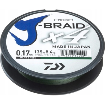 Daiwa Šnúra J-Braid 4 Tmavo Zelená 135m 0,10mm 3,8kg