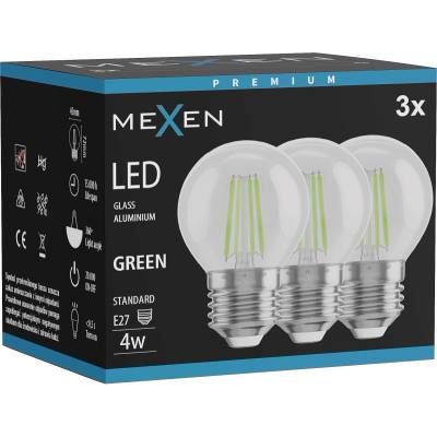 Mexen Vintis 3x LED нажежаема крушка E27, G45, 4W, 55 lm, зелена - L156-E27-04XX-46x03 (L156-E27-04XX-46x03)