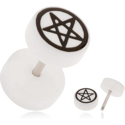 Šperky eshop akrylový fake plug do ucha bílá pentagram PC04.29