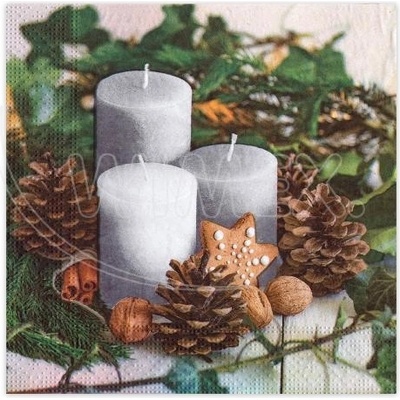 Wimex Obrúsok 3V Vianoce sviečky 33x33 cm 20 ks -