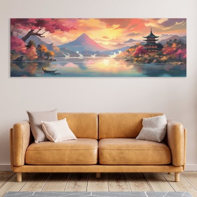 Obraz na plátně - Japonský chrám u vody FeelHappy.cz Vyberte rozměr obrazu (šířka x výška): 60 x 20 cm