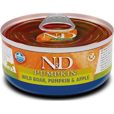 N&D Pumpkin Cat Boar, Pumpkin & Apple ADULT GRAIN FREE - консерва за пораснали котки над 1 година, с глиган, тиква и ябълка, БЕЗ ЗЪРНО, 70 гр Италия PND070011