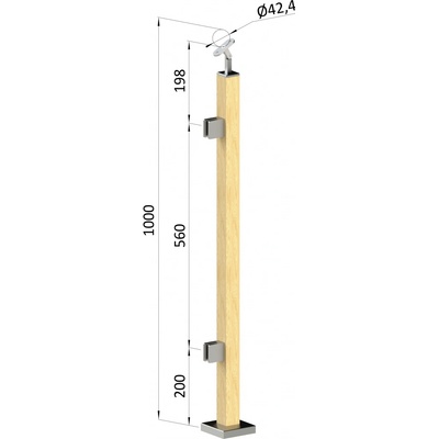 Drevený stĺp, vrchné kotvenie, výplň: sklo, ľavý