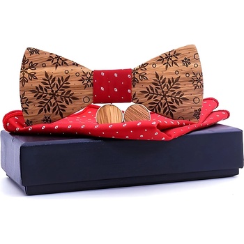 HARAHU Дървен папионка с кърпичка и маншетни копчета - Кафяво / Червено kp30455 (30455)