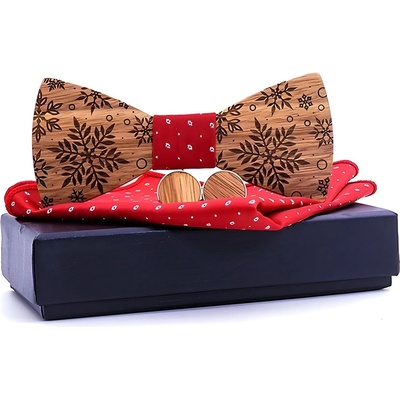 HARAHU Дървен папионка с кърпичка и маншетни копчета - Кафяво / Червено kp30455 (30455)