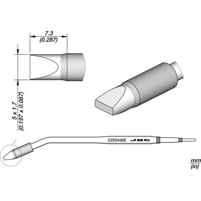 JBC C250436E – pájecí hrot ve tvaru dláta 5 × 1,7 mm E