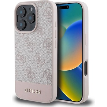 GUESS Дизайнерски кожен кейс за iPhone 16 Pro Max - Guess PU 4G Stripe Leather Hard Case (розов) (GUHCP16XG4GLPI)