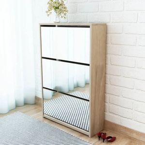 vidaXL Шкаф за обувки с тройно огледало, дъб, 63x17x102, 5 cм (243047)
