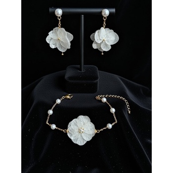 Meganflo Комплект обеци и гривна от бяла хортензия