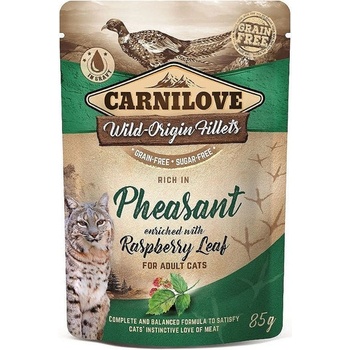 Carnilove cat pouch rich in Pheasant enriched with Raspberry Leaves Bažant s malinovým listím 85 g