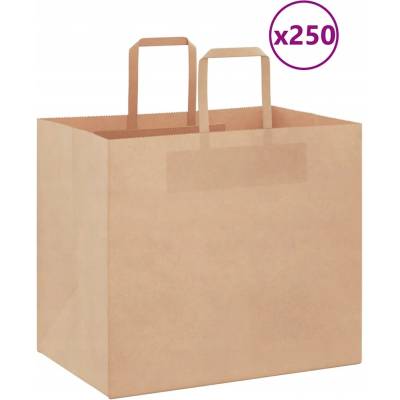Papírové tašky 250 ks s uchy hnědé 32x22x28 cm
