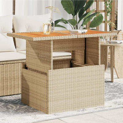 vidaXL Градинска маса, бежова, 100x55x73см, полиратан и акациево дърво (366065)