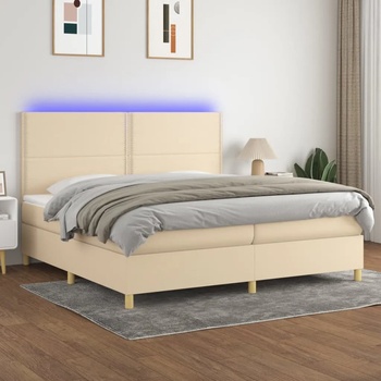 vidaXL Боксспринг легло с матрак и LED, кремава, 200x200 см, плат (3135386)