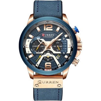 Curren Мъжки часовник Curren Xeros, Хронограф, Естествена кожа, Кварцов, Син/Розово злато (CURREN-8329-BLUE-GOLD)