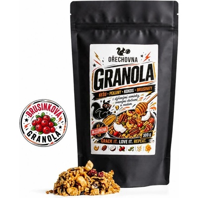 Ořechovna Bezlepková granola s kešu pekany medem a brusinkami 300 g