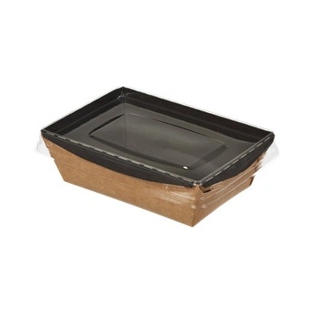 EcoObaly Papírový box miska EKO na salát 100x140x45 mm hnědo černý s transp. víčkem