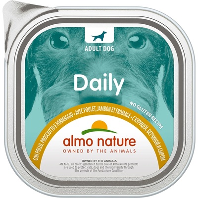 Almo Nature Daily 9x300г Daily Almo Nature, консервирана храна за кучета - пилешко, шунка и сирене