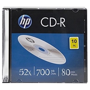 HP CD-R, CRE00085-3, 69310, опаковка от 10, 700MB, 52x, 80 мин. , 12 см, без възможност за печат, slim case, за архивиране на данни, повредена опаковка (CRE00085-3)