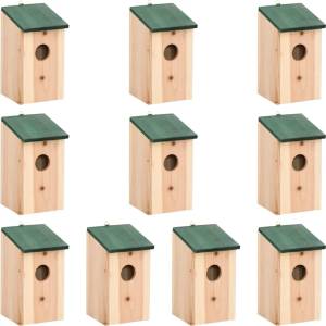 vidaXL Къщи за птици, 10 бр, чам масив, 12x12x22 см (314815)