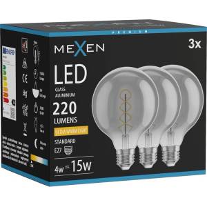 Mexen Vintis 3x LED филаментна крушка спирала E27, G95, 4W, Топла - 2200K, 220 lm, димна (L167-E27-0422-70x03)