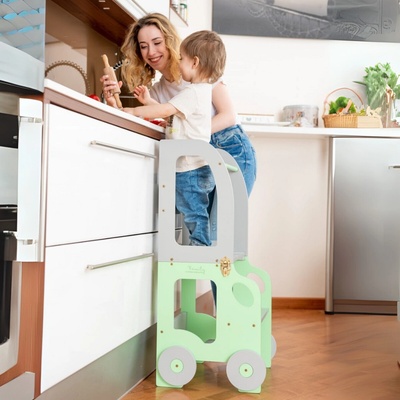 Family scl Montessori učící věž s motivem auta 3v1 Zelená Šedá
