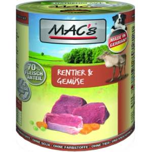 MAC's Mac’s Dog Adult, консерва за пораснали кучета, БЕЗ ЗЪРНО, с северен елен и зеленчуци (мин. 70% месо), 800 гр - Германия - 947VE