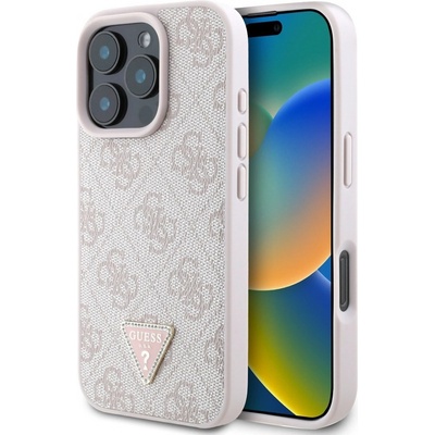 Guess PU 4G Strass Triangle Metal Logo kryt pre iPhone 16 Pro, ružový 57983122236