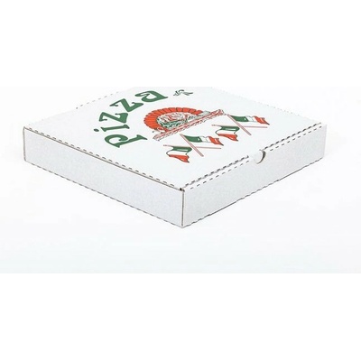 Krabice na pizzu s potiskem 240x240x40 mm vnitřní 3VVL E 420g/m2 bílá-bílá - paleta 2500 ks
