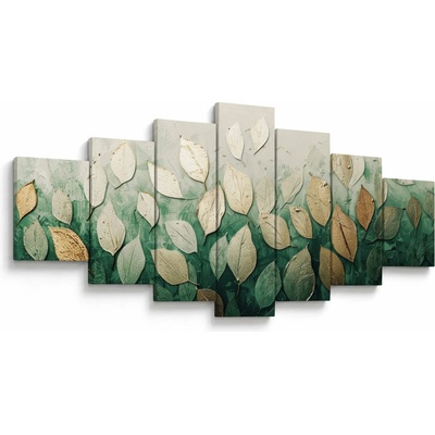 Obraz - Zlato-zelené listy, sedemdielne 210x100 cm