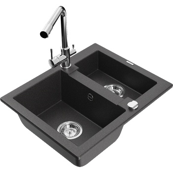 Mexen Carlos гранитна мивка с 1, 5 камери и кухненски смесител Duero, черен на капки - 6518-76-671600-00 (6518-76-671600-00)