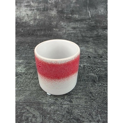 Keramický obal válec červeno bílý mini na průměr 6 cm (Velmi kvalitní keramický glazovaný obal na pokojovky)