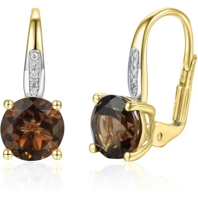 Gems, Visací náušnice Anya, kombinované zlato s brilianty a záhnědou (smoky quartz), 585-38-3-1130.2ZB0.0.00.HSI.620.08