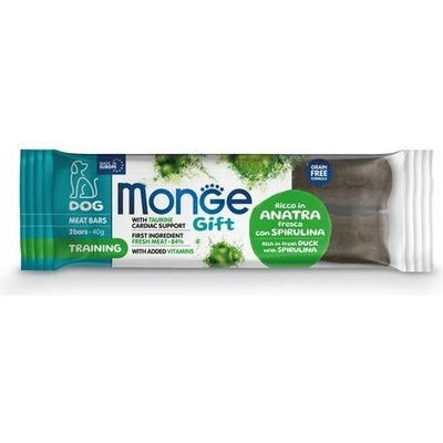 MONGE GIFT Meat bars Training 40 g/2ks mäsové tyčinky pre dospelé psy s kačicou a spirulonou