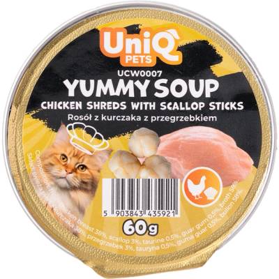 Uniq Pets Cat Soup Chicken Shreds with scallop sticks 60g - пилешка супа с миди