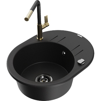 Mexen Kevin мивка от гранит с 1 отделение и сушилник и кухненска батерия Flora, черна - 6517-77-670401-57-B (6517-77-670401-57-B)