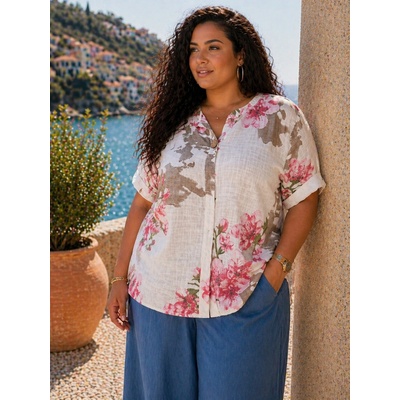 Fashionweek dámska bavlnená blúzka Plus Size s kvetinovým vzorom K1088-1 béžová