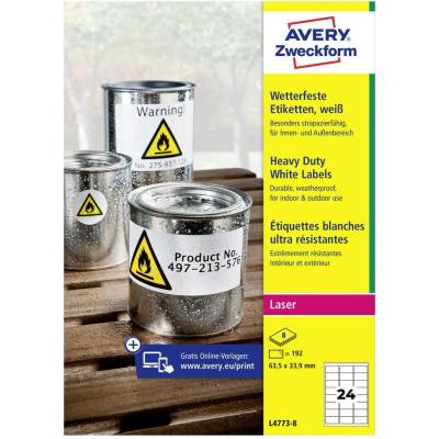 Avery-Zweckform L4773-8 63.5 x 33.9 mm prehľad produktov fólie biela 192 ks trvalé Fóliové etikety laser, kópie