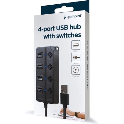 Gembird 4-портов USB2.0 HUB с превключватели Черен UHB-U2P4P-01 (UHB-U2P4P-01)