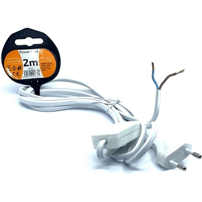 Solight Flexo šnúra, 2m, 2 x 0,75mm2, biela, plochá, vypínač