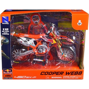 New Ray Toys Метален мотоциклет Newray - KTM 450 SX-F, Cooper Webb, 1: 12 (58353)