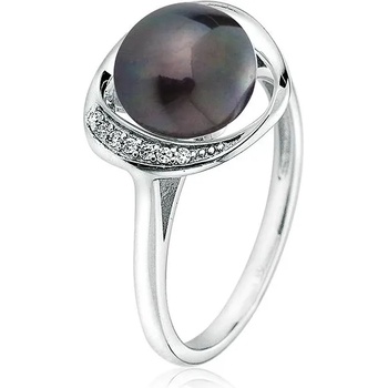 Image 1 of Swan Сребърен пръстен със сладководна черна перла и цирконий LA924RB Swan